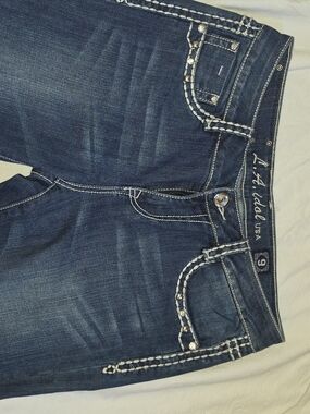 LA IDOL Dark Blue Embroidered Pocket Women's Jeans - Size 9